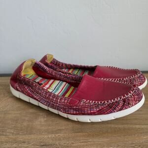 SAS Red Leather Slip On Loafers Women’s 9.5 Narrow Comfort Shoes